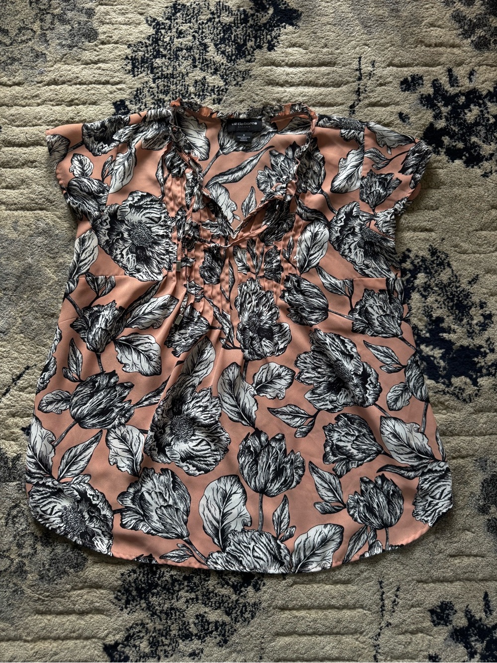 Liz Claiborne Pink Floral Ruffle-Neck Blouse